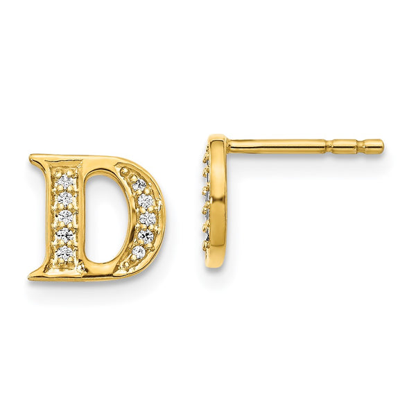 14K Gold Diamond Initial D Earrings