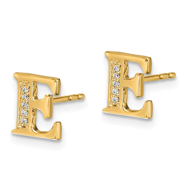 14K Gold Diamond Initial "E" Earrings