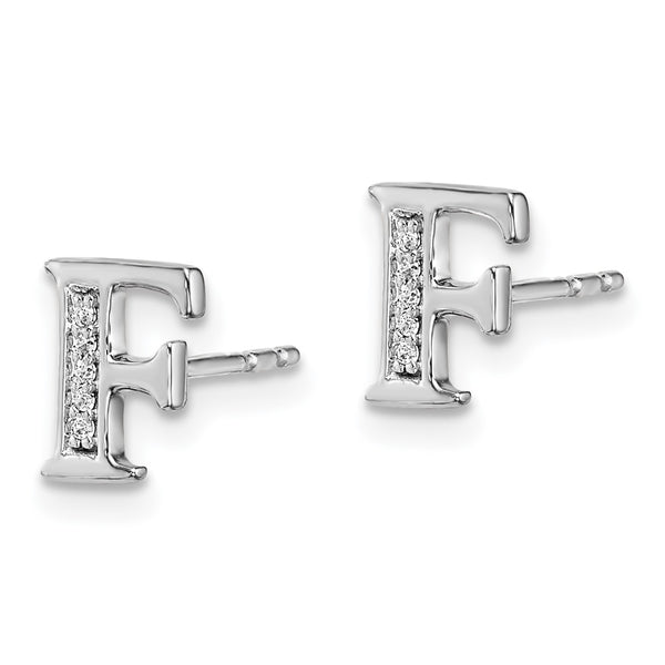 14K White Gold Diamond Initial "F" Earrings
