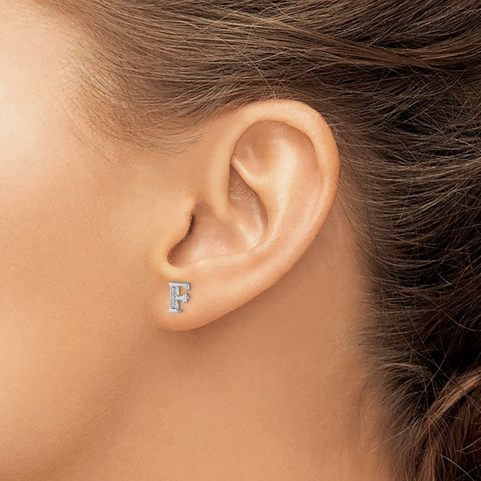 Shop Stylish 14K White Gold Diamond Initial "F" Earrings - Luxury Value Offer!-3