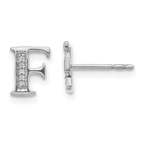 14K White Gold Diamond Initial "F" Earrings