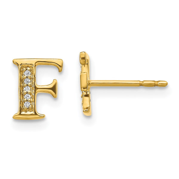 14K Gold Diamond Initial F Earrings