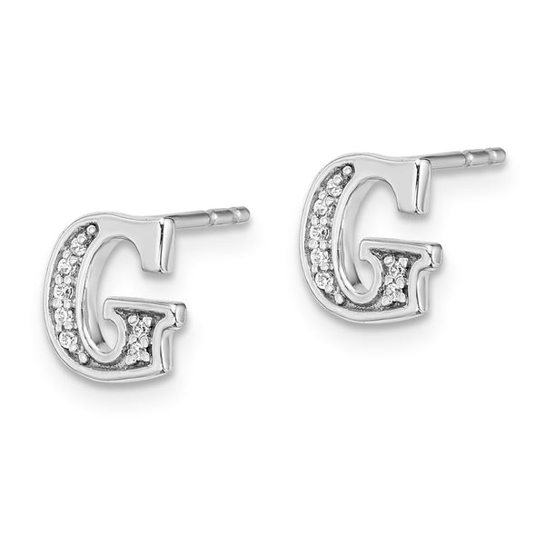 14K White Gold Diamond Initial "G" Stud Earrings