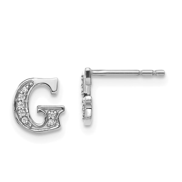 14K White Gold Diamond Initial "G" Stud Earrings