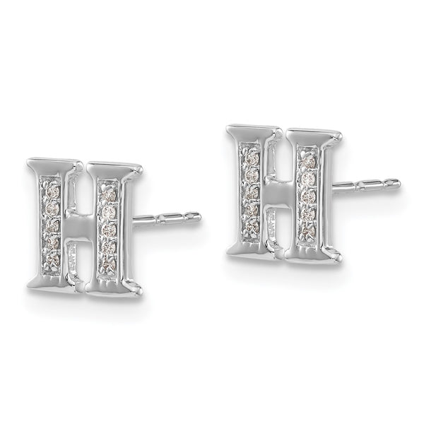 14K White Gold Diamond Initial "H" Stud Earrings