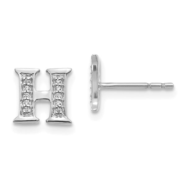14K White Gold Diamond Initial "H" Stud Earrings