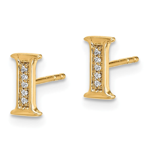 14K Gold Diamond Initial "I" Earrings