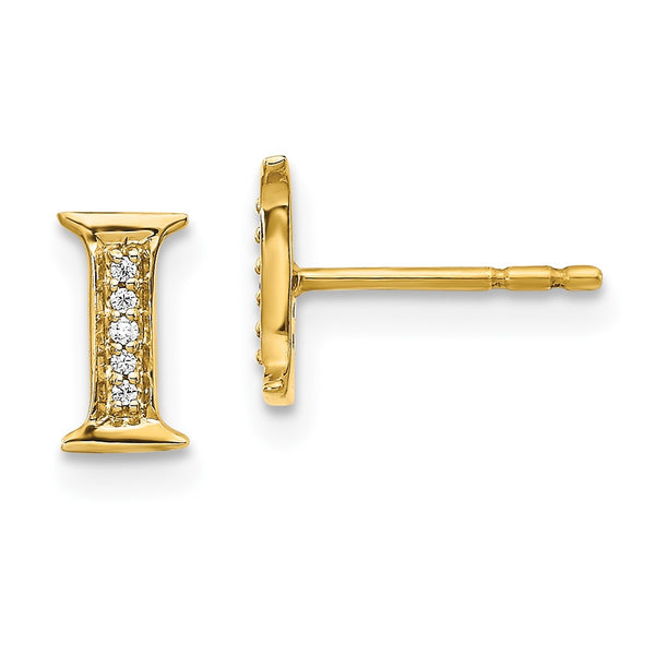 14K Gold Diamond Initial "I" Earrings