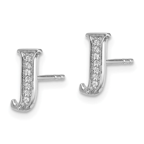 14K White Gold Diamond Initial "J" Stud Earrings