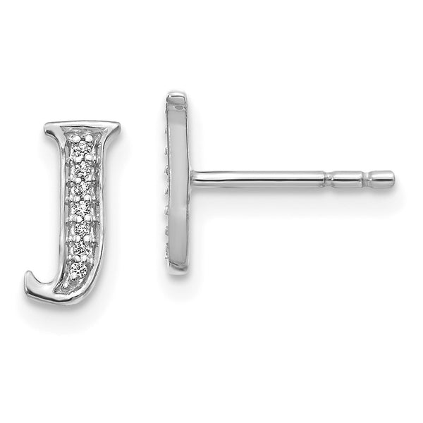 14K White Gold Diamond Initial "J" Stud Earrings