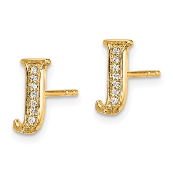 14K Gold Diamond Initial "J" Earrings