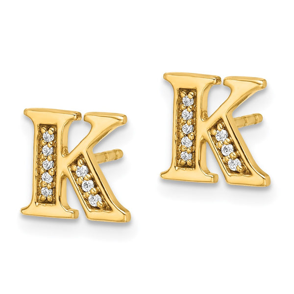 14K Gold Diamond Initial K Stud Earrings