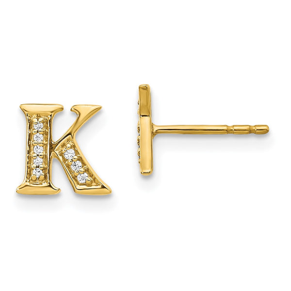 14K Gold Diamond Initial K Stud Earrings