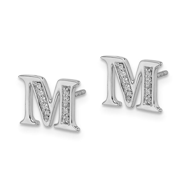 14K White Gold Diamond Initial "M" Earrings