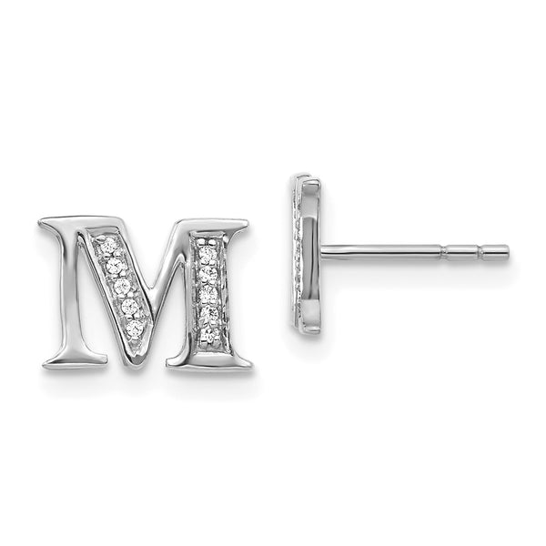 14K White Gold Diamond Initial "M" Earrings
