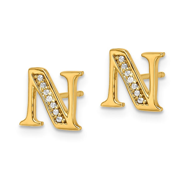14K White Gold Diamond Initial 'N' Stud Earrings - Style GR1-1002657