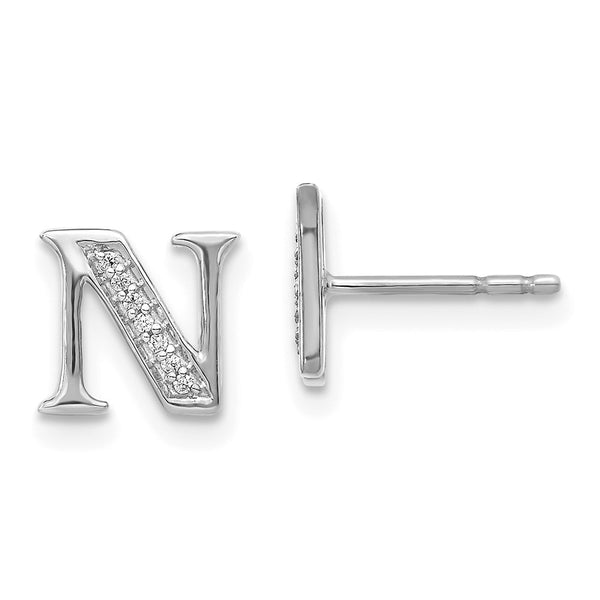 14K White Gold Diamond Initial 'N' Stud Earrings - Style GR1-1002657