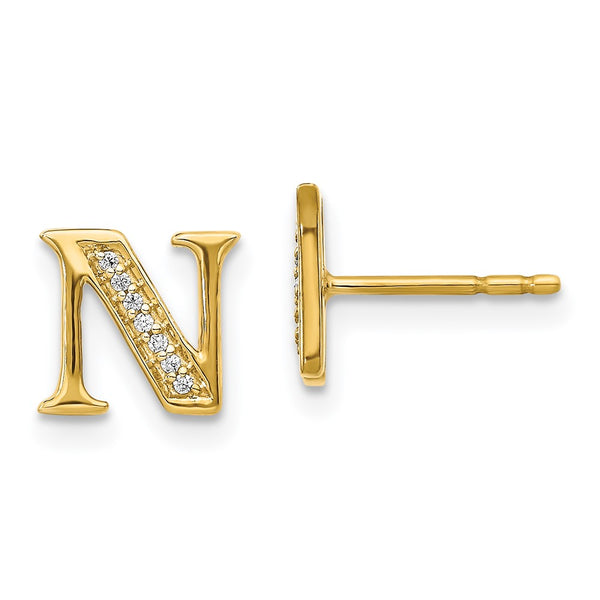 14K Gold Diamond Initial "N" Earrings