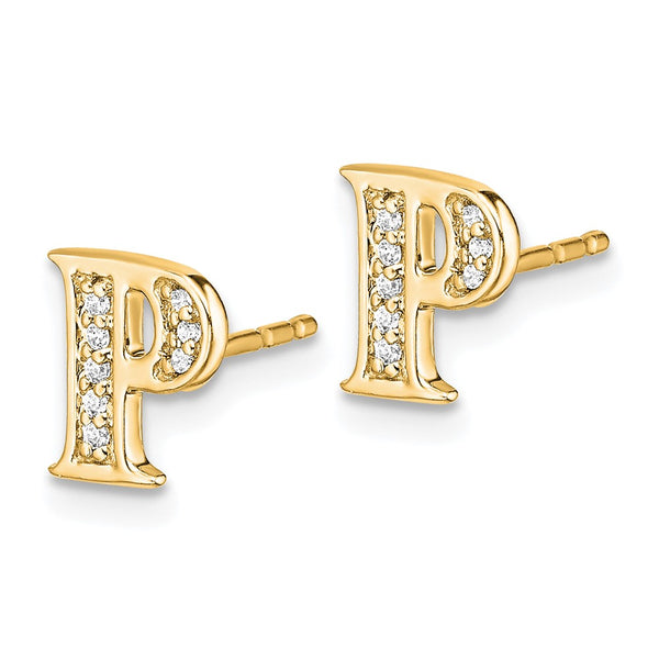 14K Gold Diamond Initial P Earrings