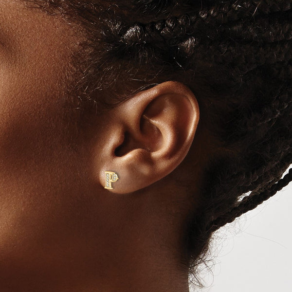 14K Gold Diamond Initial P Earrings