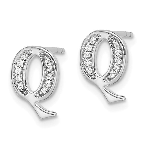 14K White Gold Diamond Initial "Q" Stud Earrings - Style GR1-1016861