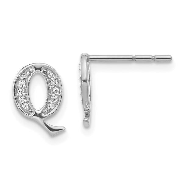 14K White Gold Diamond Initial "Q" Stud Earrings - Style GR1-1016861