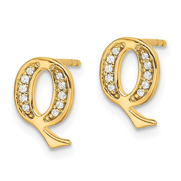 14K Gold Diamond Initial Q Stud Earrings