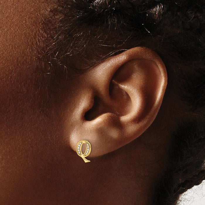 High-Quality 14K Gold Diamond Initial Q Stud Earrings - Stylish Luxury Value-3