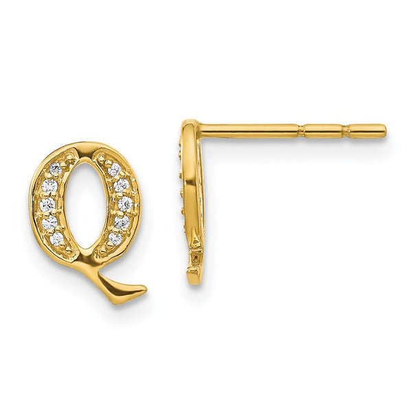 14K Gold Diamond Initial Q Stud Earrings