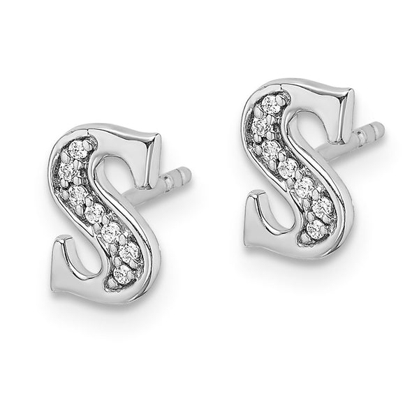 14K White Gold Diamond Initial 'S' Earrings, 0.85mm