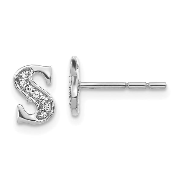 14K White Gold Diamond Initial 'S' Earrings, 0.85mm