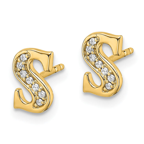 14K Gold Diamond Initial S Earrings