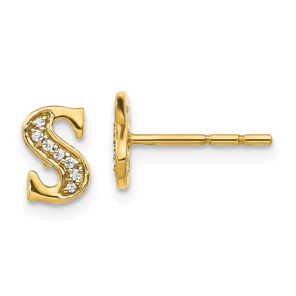 14K Gold Diamond Initial S Earrings