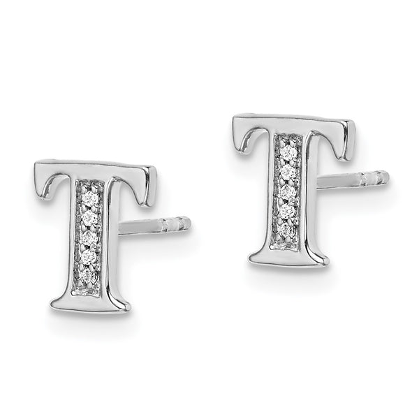 14K White Gold Diamond Initial T Stud Earrings - Style GR1-1016869