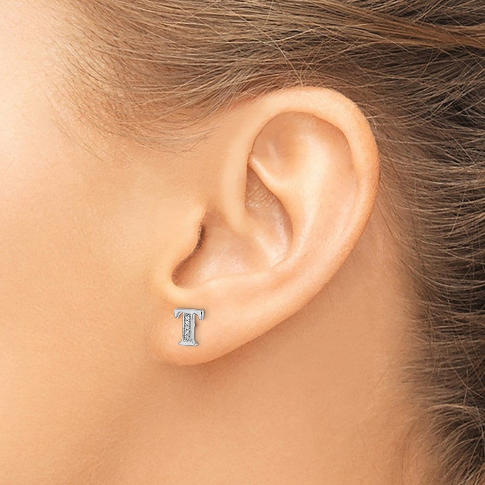 Buy Exclusive 14K White Gold Diamond Initial T Stud Earrings - Stylish Value