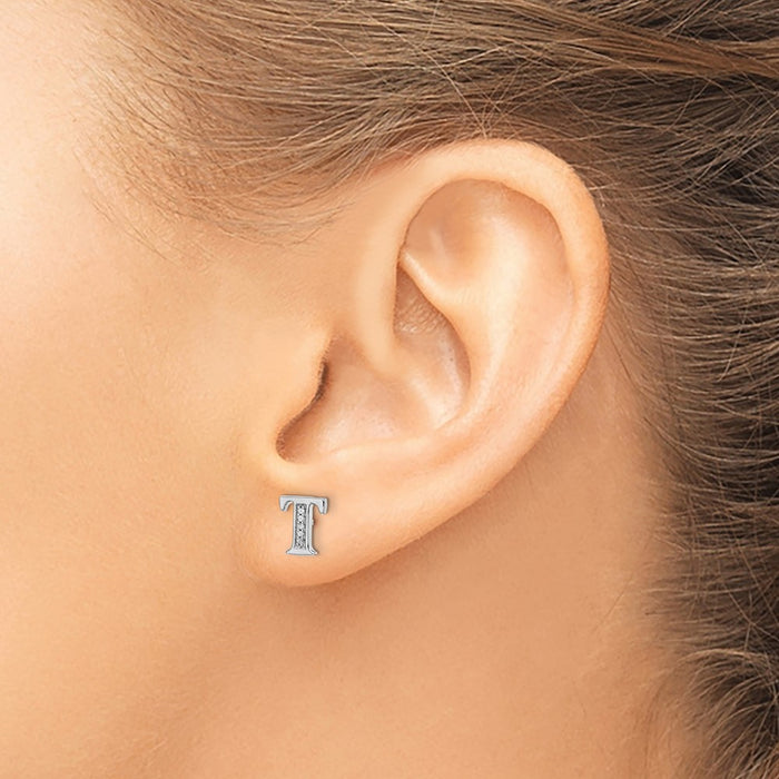 Buy Exclusive 14K White Gold Diamond Initial T Stud Earrings - Stylish Value-3