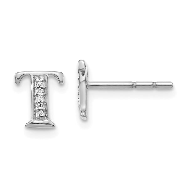 14K White Gold Diamond Initial T Stud Earrings - Style GR1-1016869