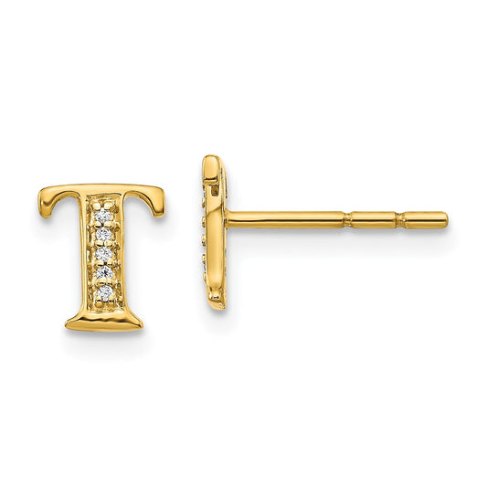 High-Quality 14K Gold Diamond Initial "T" Earrings - Stylish Luxury Value!