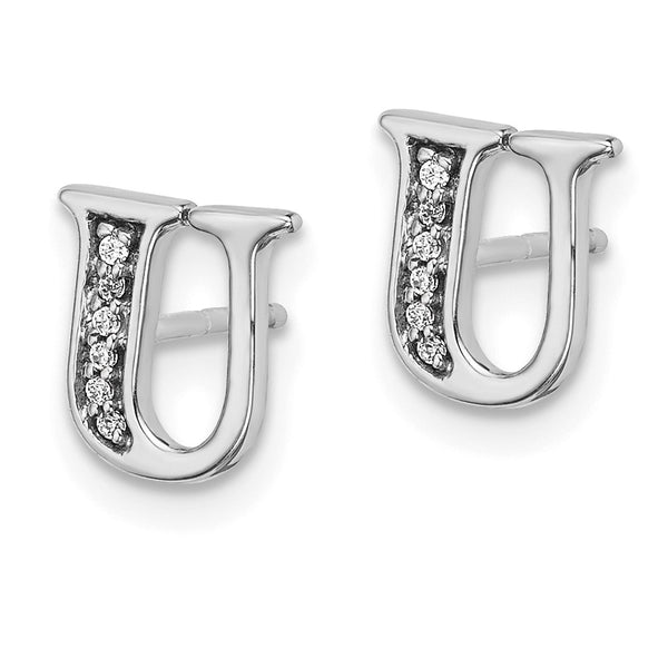14K White Gold Diamond Initial "U" Earrings