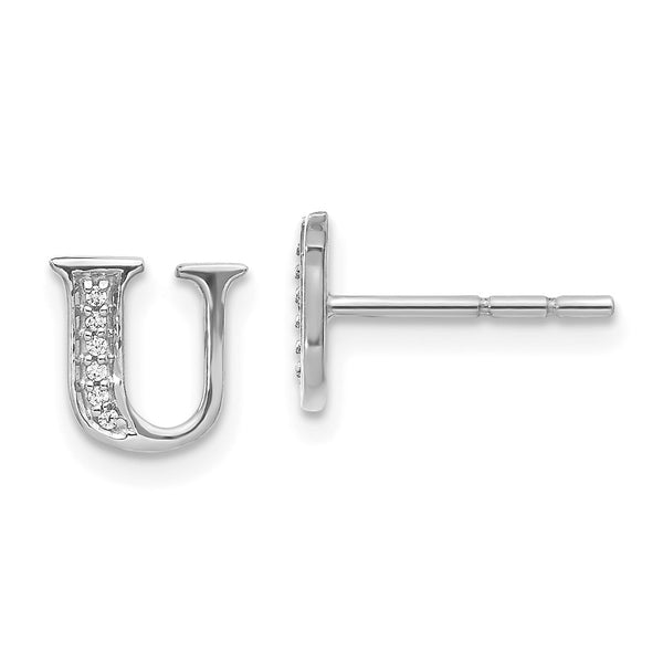 14K White Gold Diamond Initial "U" Earrings