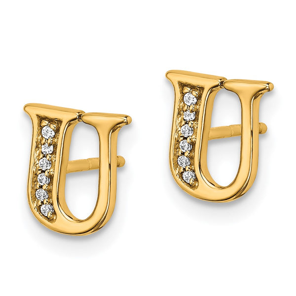 14K Gold Diamond Initial "U" Earrings