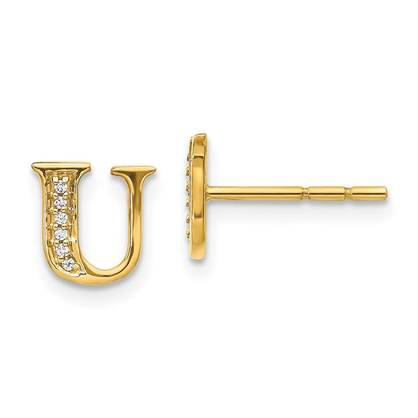14K Gold Diamond Initial "U" Earrings