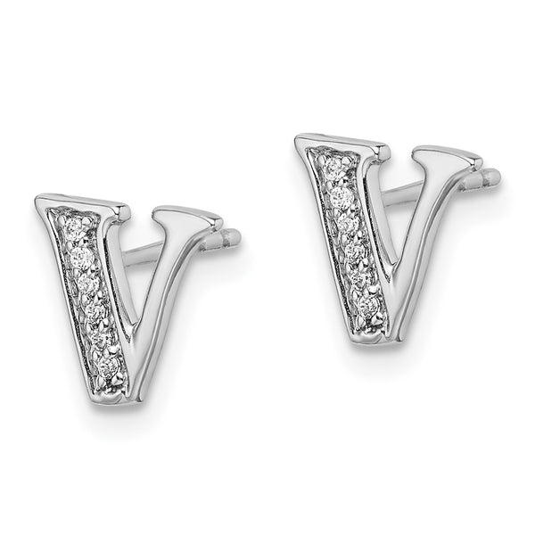 14K White Gold Diamond "V" Initial Stud Earrings - 0.85mm