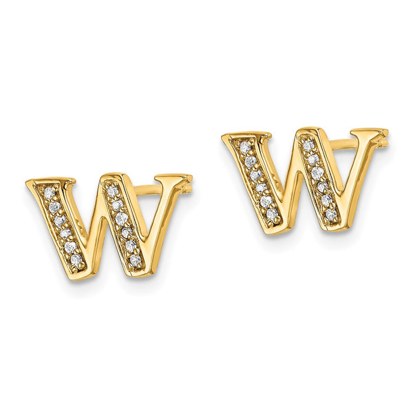 14K Gold Diamond Initial W Earrings