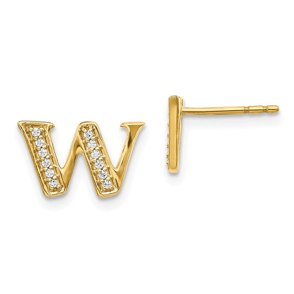 14K Gold Diamond Initial W Earrings