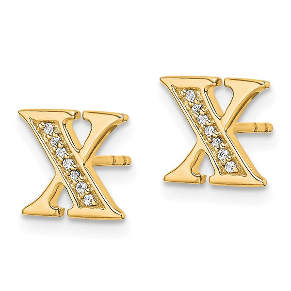 14K Gold Diamond Initial X Earrings
