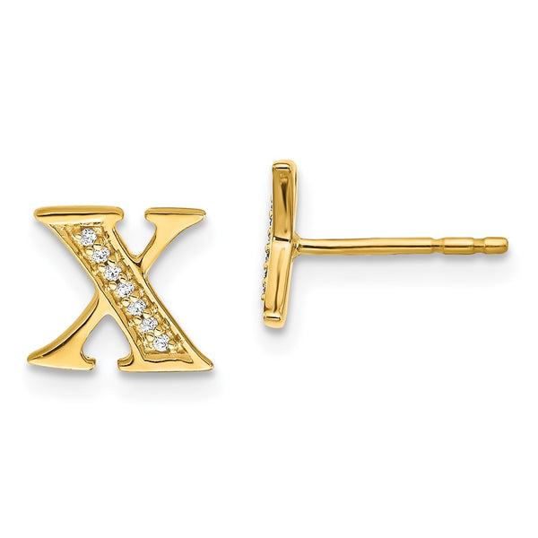 14K Gold Diamond Initial X Earrings