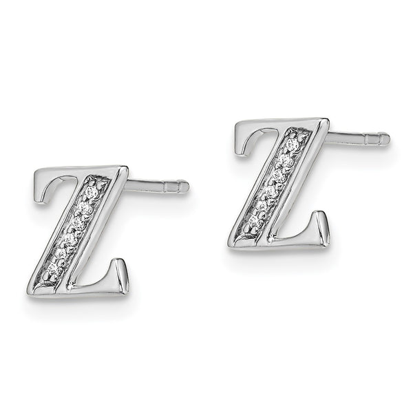 14K White Gold Diamond Initial 'Z' Stud Earrings