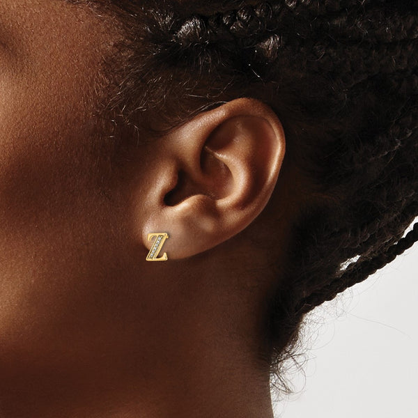14K Gold Diamond Initial Z Earrings - One