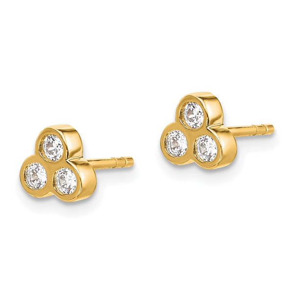 14K Gold Three-Stone Diamond Earrings